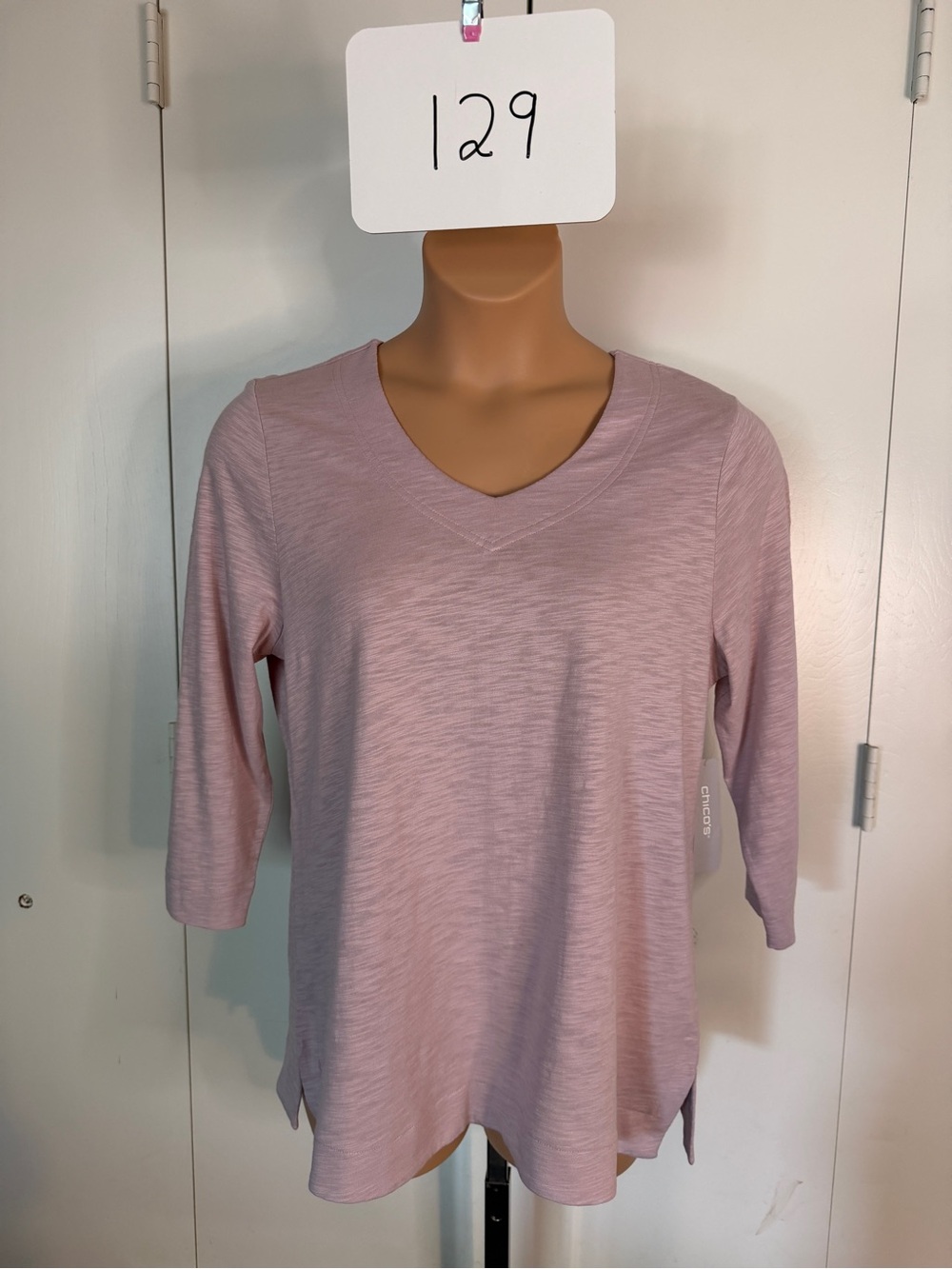 Chico's Dusty Rose V-Neck 3/4 Sleeve Tee